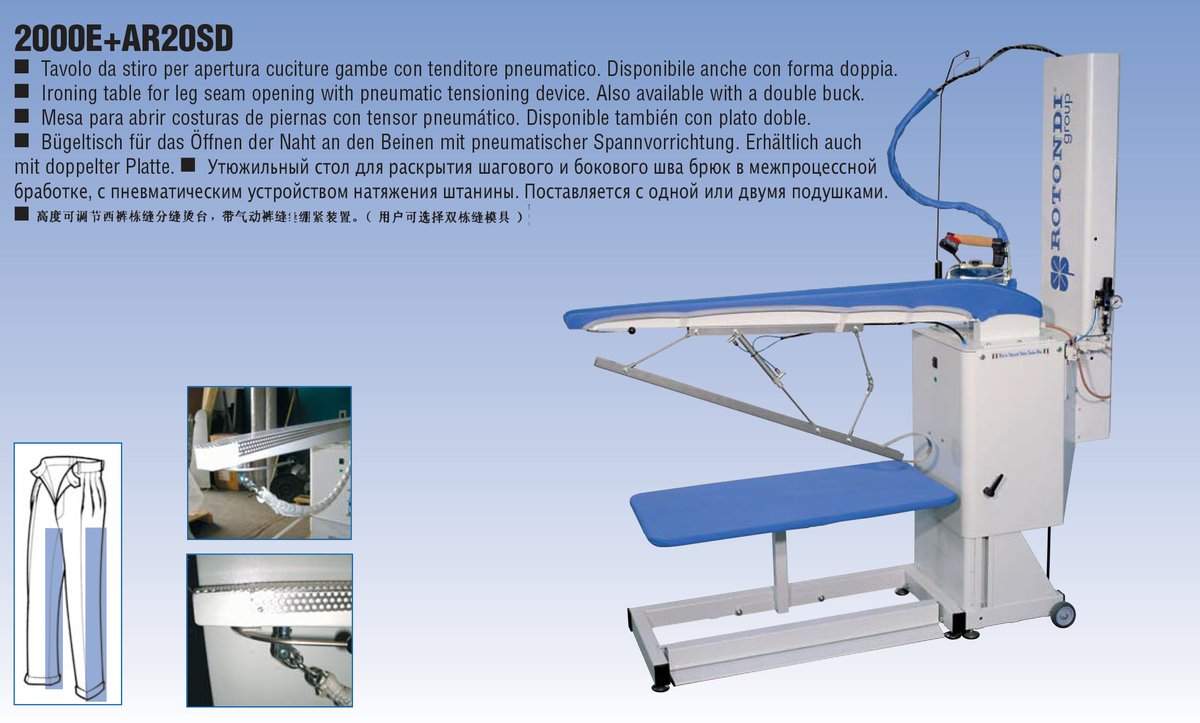 Mesa de passar para abertura de costura de perna com dispositivo de tensionamento pneumático 2000E+AR20SD