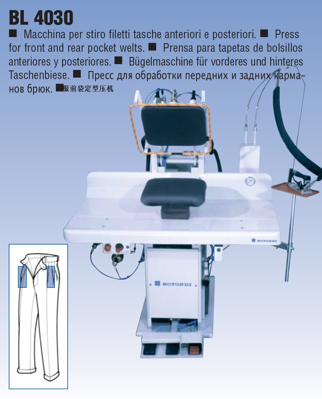 Prensa para bolso dianteiro e traseiro BL 4030