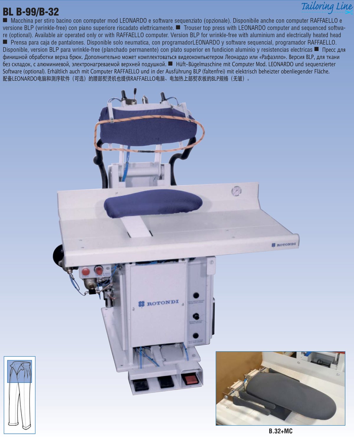 Prensa superior com computador Leonardo e software sequencial BL B-99/B-32