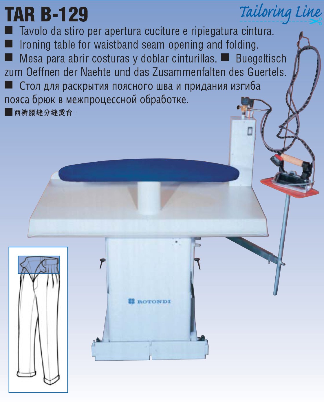 Mesa para abrir costuras e dobrar o cós TAR B-129