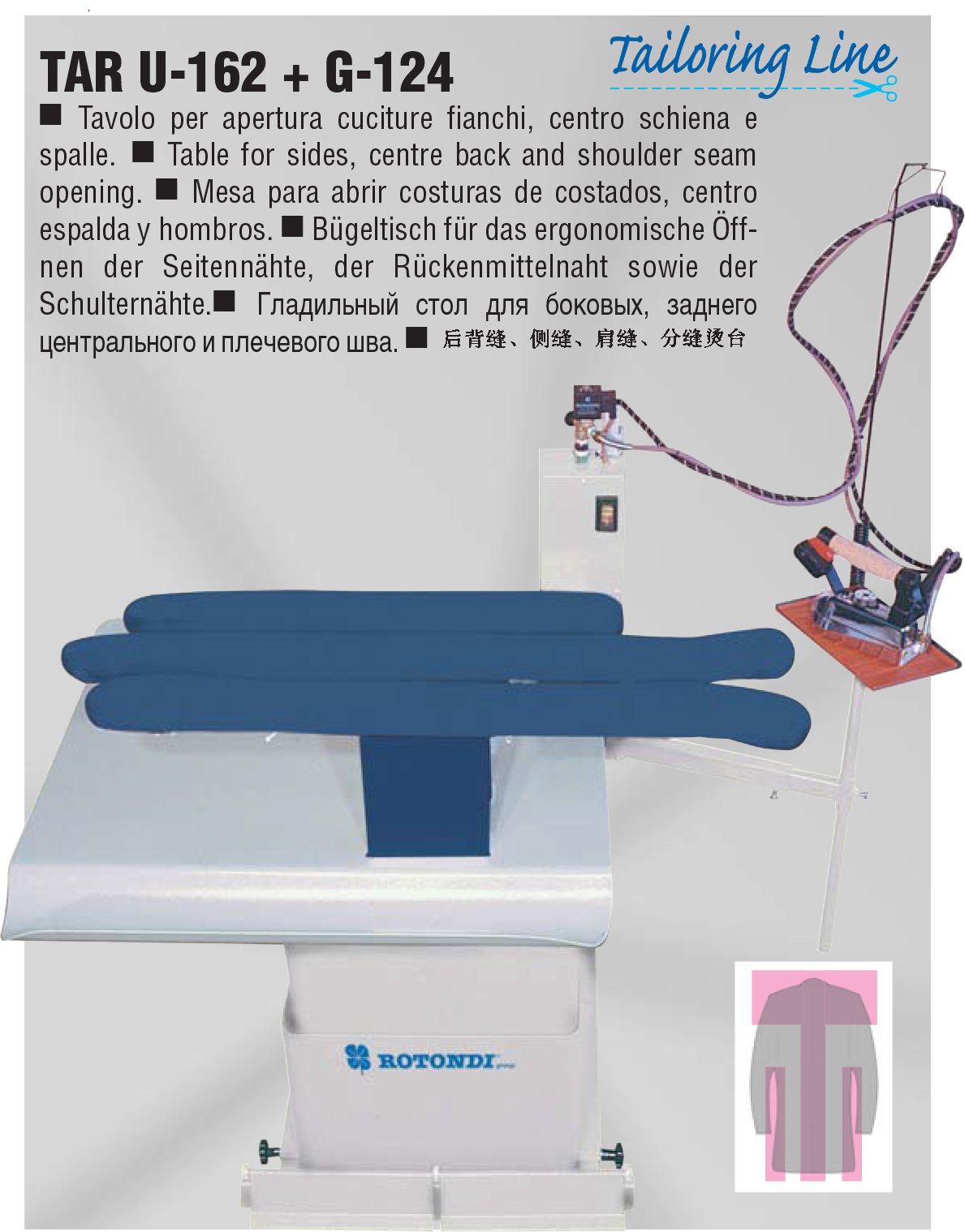 Mesa para abrir as costuras dos lados, centro, costas e ombros TAR U-162 + G-124